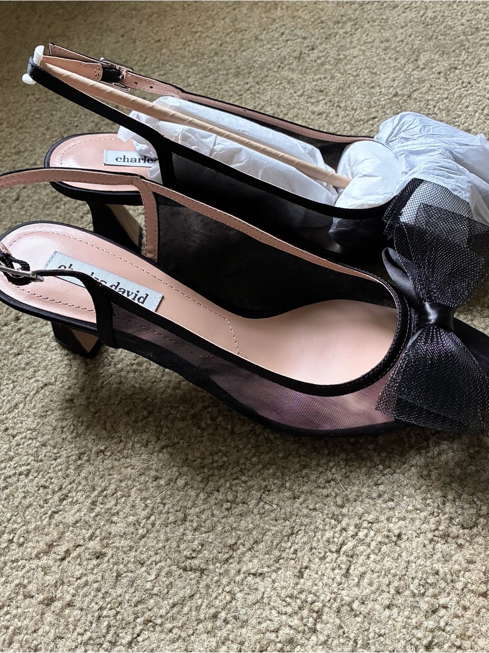 Charles David Arina Womens Pointed Closed Toe Flared Heel Pumps Black 9.5 Mesh